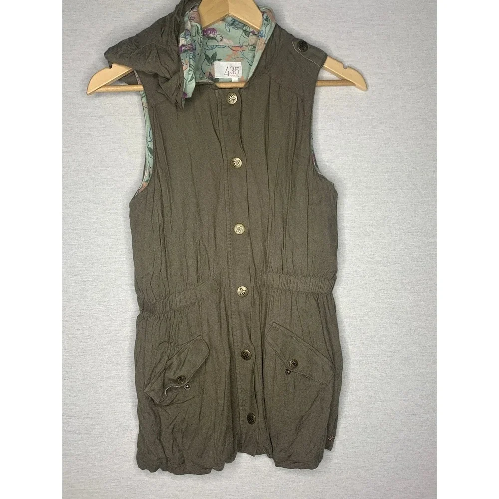 Matilda Jane 435 Vest Girls 14 Olive Green Hooded Floral Utility Boho Cottage
